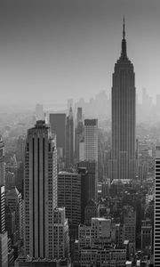 Превью обои здания, город, вид сверху, небоскребы, архитектура, чб, нью-йорк