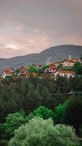 Превью обои здания, холм, деревья, небо