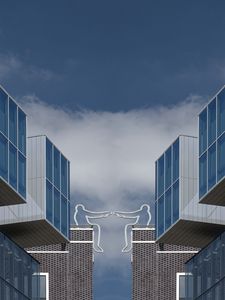 Превью обои здания, люди, силуэты, фасады, небо