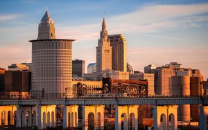 Превью обои здания, мост, архитектура, город, кливленд, сша