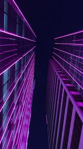 Превью обои здания, небоскребы, архитектура, подсветка, фиолетовый