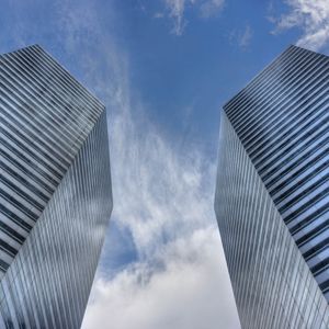 Превью обои здания, небоскребы, архитектура, город, вид снизу