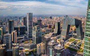 Превью обои здания, небоскребы, город, вид сверху