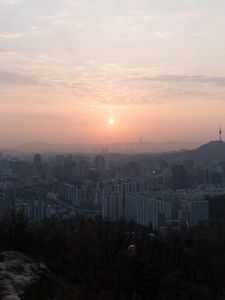 Превью обои здания, рассвет, город, небо