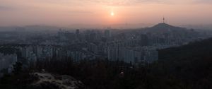 Превью обои здания, рассвет, город, небо