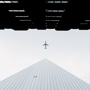 Превью обои здания, самолет, небо, минимализм