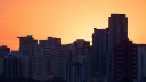 Превью обои здания, силуэт, темный, город, закат
