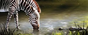 Превью обои зебра, озеро, арт, животное, дикая природа