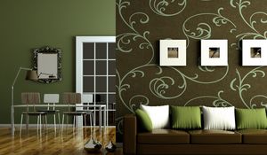 Превью обои зеленый, квартира, коричневый, интерьер, стиль, дизайн