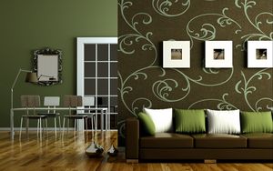 Превью обои зеленый, квартира, коричневый, интерьер, стиль, дизайн