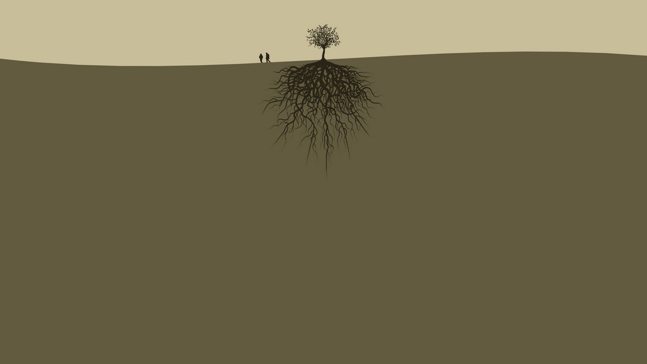 Обои земля, дерево, корни, люди, пара, двое