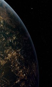 Превью обои земля, планета, космос, звезды, огни