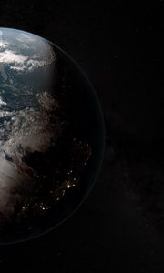 Превью обои земля, планета, тень, космос, звезды