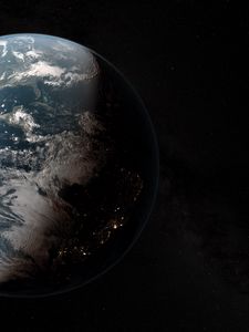 Превью обои земля, планета, тень, космос, звезды
