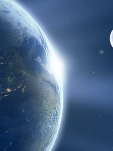 Превью обои земля, планета, вспышка, свет, космос