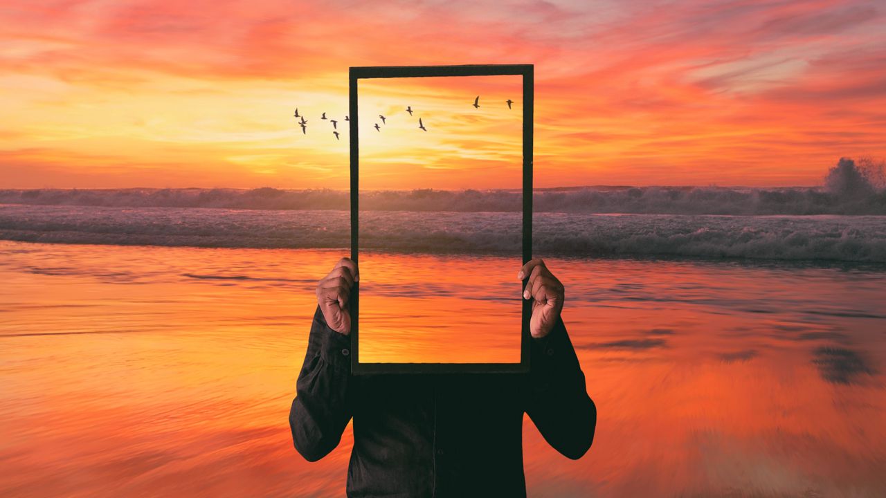 Обои зеркало, море, фотошоп, закат, бесконечность