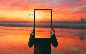 Превью обои зеркало, море, фотошоп, закат, бесконечность