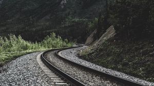 Превью обои железная дорога, горы, поворот