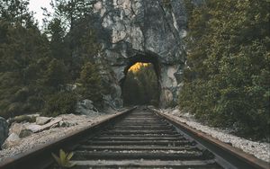 Превью обои железная дорога, рельсы, арка, каменный