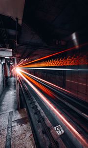 Превью обои железная дорога, свет, скорость