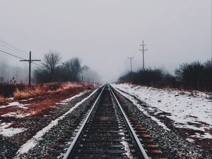 Превью обои железная дорога, зима, снег