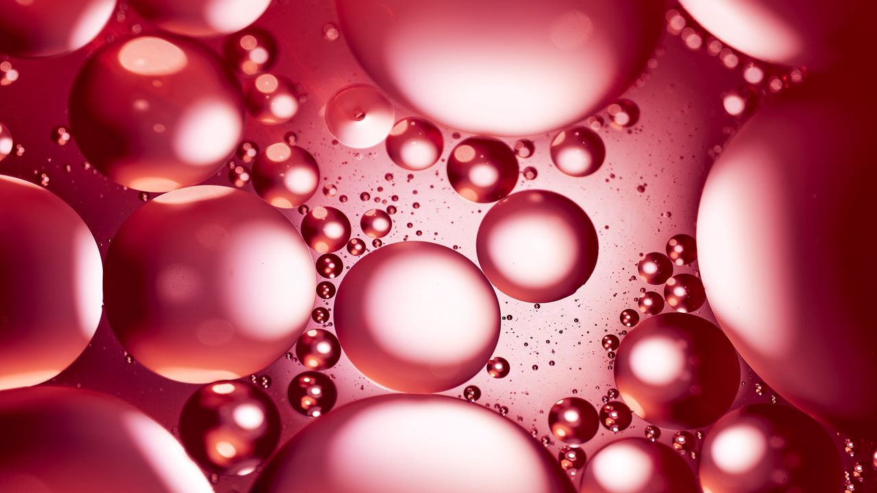 Обои жидкость, масло, пузыри, макро, розовый