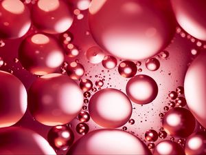 Превью обои жидкость, масло, пузыри, макро, розовый