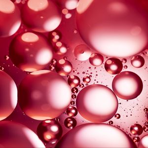 Превью обои жидкость, масло, пузыри, макро, розовый