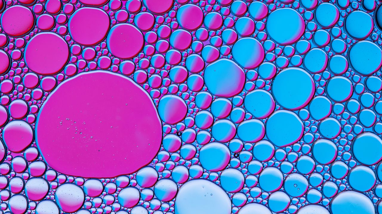 Обои жидкость, пузыри, блики, макро, фиолетовый, синий