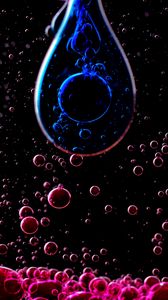 Превью обои жидкость, пузыри, капли, абстракция, розовый, синий