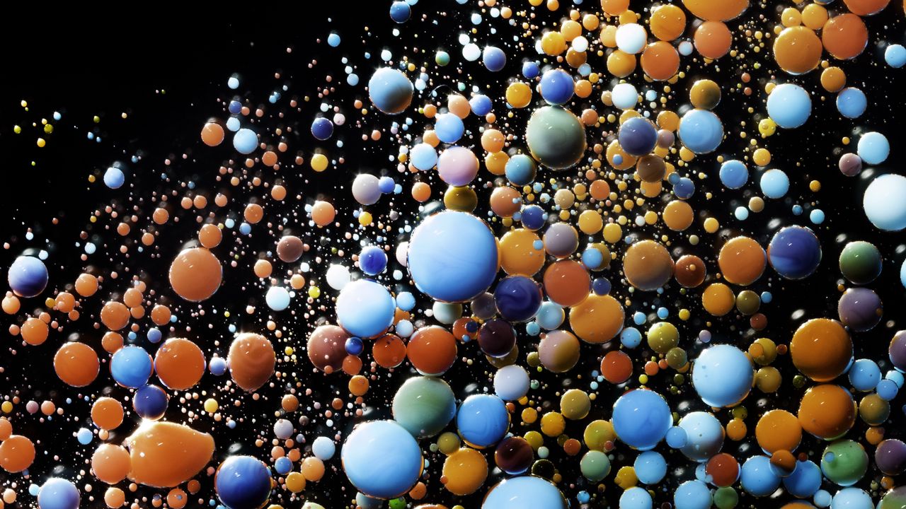 Обои жидкость, пузыри, разноцветный, абстракция