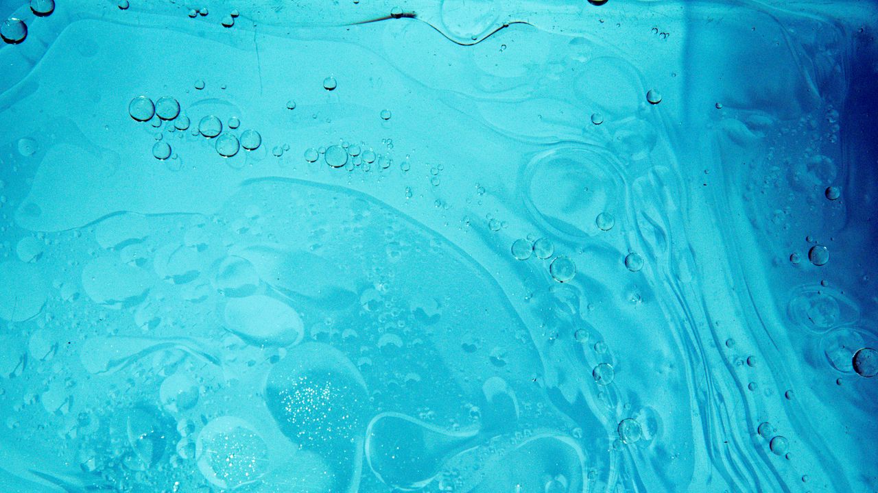 Обои жидкость, разводы, пузыри, абстракция, синий