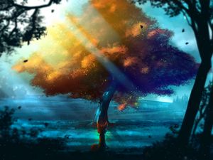 Превью обои животное, дерево, арт, лес, осень