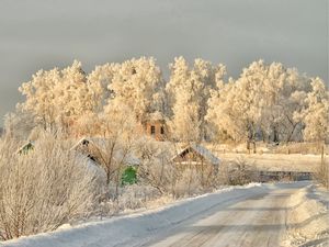 Превью обои зима, дорога, снег, деревья