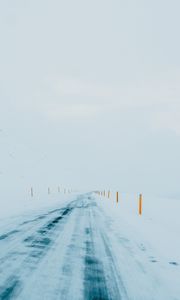 Превью обои зима, дорога, снег, минимализм, белый