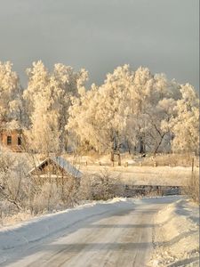 Превью обои зима, дорога, снег, деревья