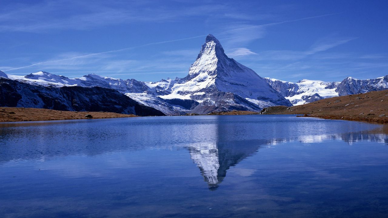 Обои зима, гора, вершина, пик, озеро, отражение