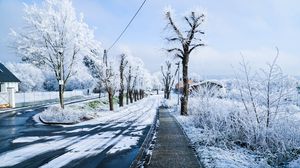 Превью обои зима, город, дорога, улица, снег