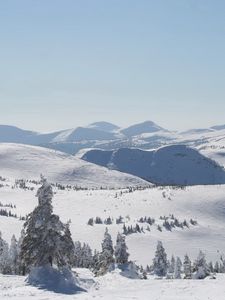 Превью обои зима, горы, склоны, деревья