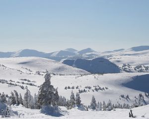 Превью обои зима, горы, склоны, деревья