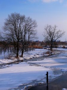 Превью обои зима, лед, река, снег