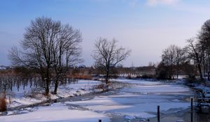 Превью обои зима, лед, река, снег