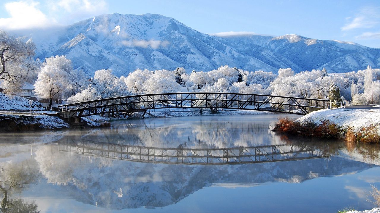 Обои зима, мост, пейзаж