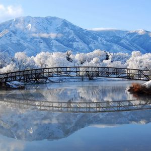 Превью обои зима, мост, пейзаж