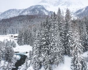 Превью обои зима, снег, горы, вид сверху, италия