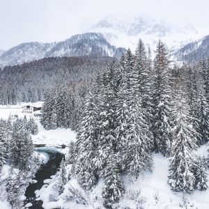 Превью обои зима, снег, горы, вид сверху, италия