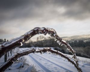 Превью обои зима, ветки, лед, снег