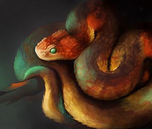 Превью обои змея, рептилия, арт, коричневый, чешуя