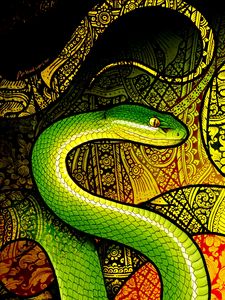 Превью обои змея, рептилия, паттерн, арт