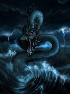 Превью обои змей, монстр, вода, шторм